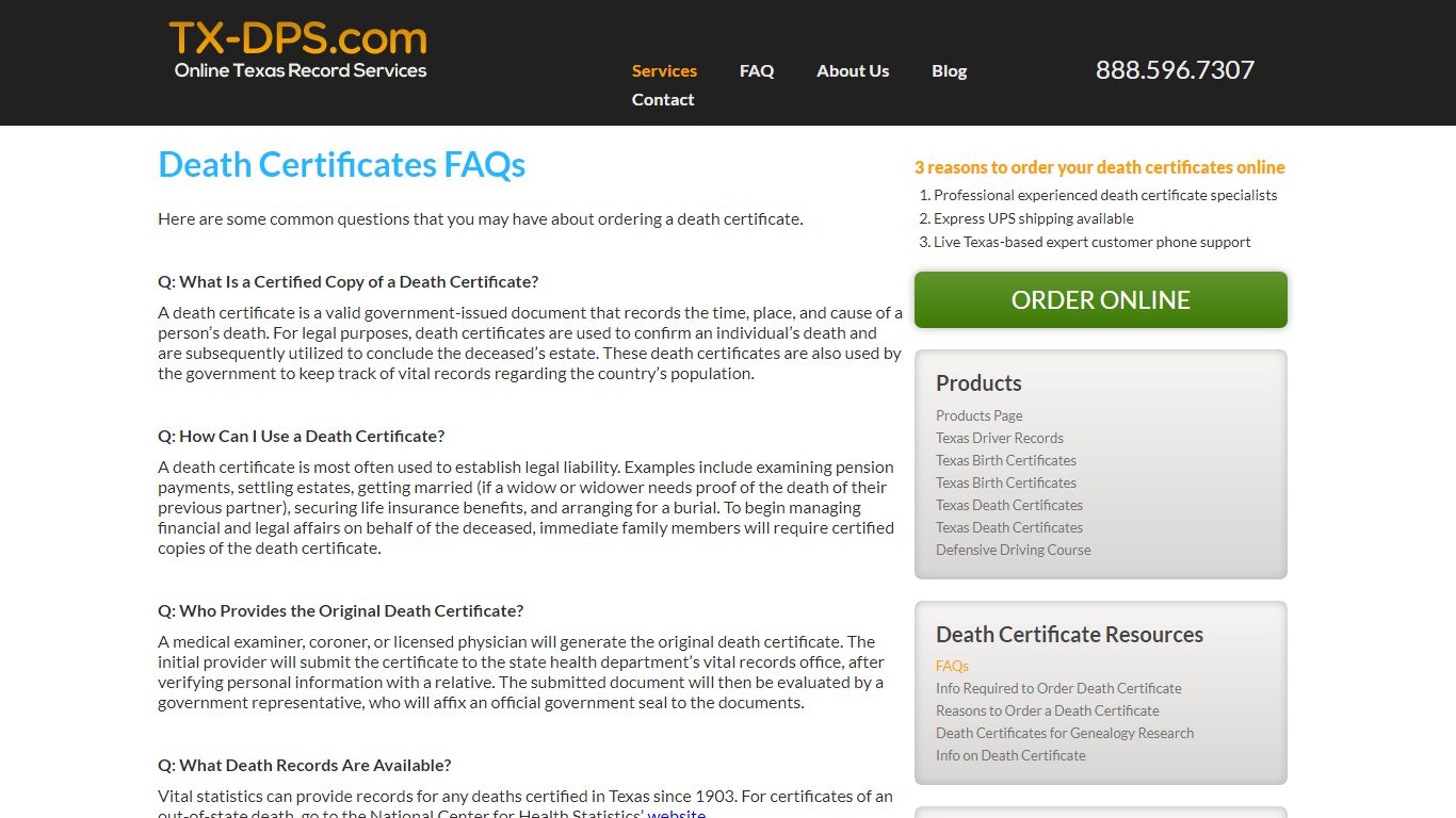 Death Certificate Online FAQs | Texas DPS Records
